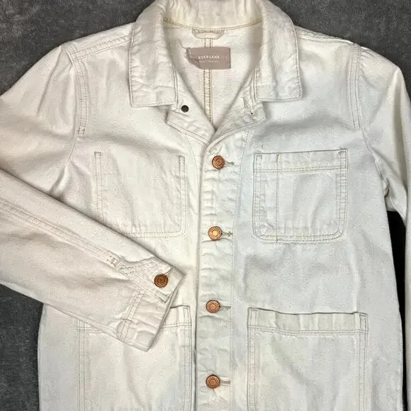 Everlane Denim Chore Jacket Womens XS Ivory Patina Organic Cotton Minimalist - Picture 2 of 9